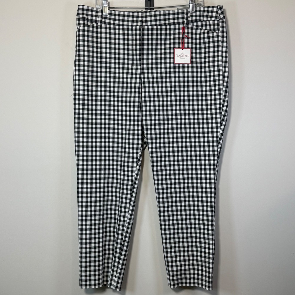 NWT Talbots Hampshire Ankle Pants Womens 16P Black White Gingham Office Holiday